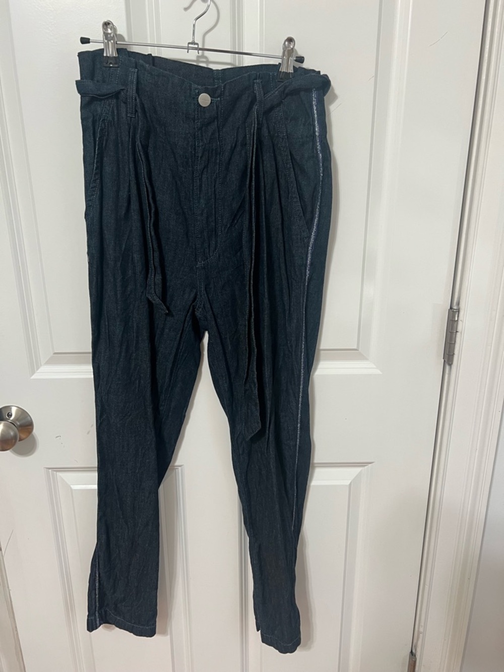 Sundry Dark Blue Paperbag Waist Tapered Pants
